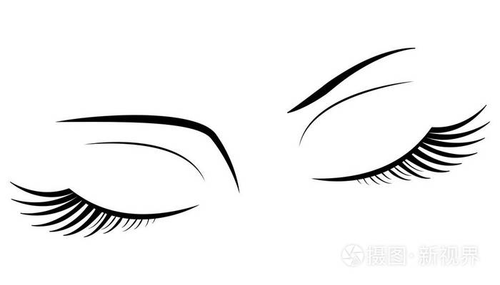 紧闭的眼睛,在白色背景上的黑色蓬松睫毛插画-正版商用图片0204hn-摄