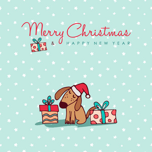 圣诞节和新年可爱的小狗卡通卡