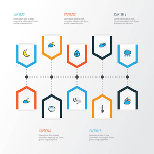 天气多彩大纲图标设置。收集的雨滴，阴的天气，下雪和其他元素。此外包括符号，例如风，雪，滴