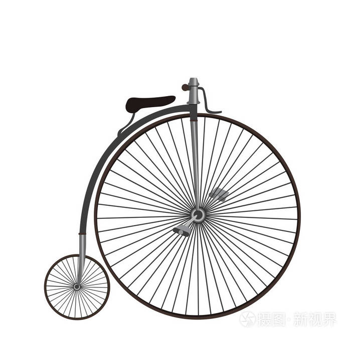 脚踏车或白色背景上的高轮自行车分离.矢量图