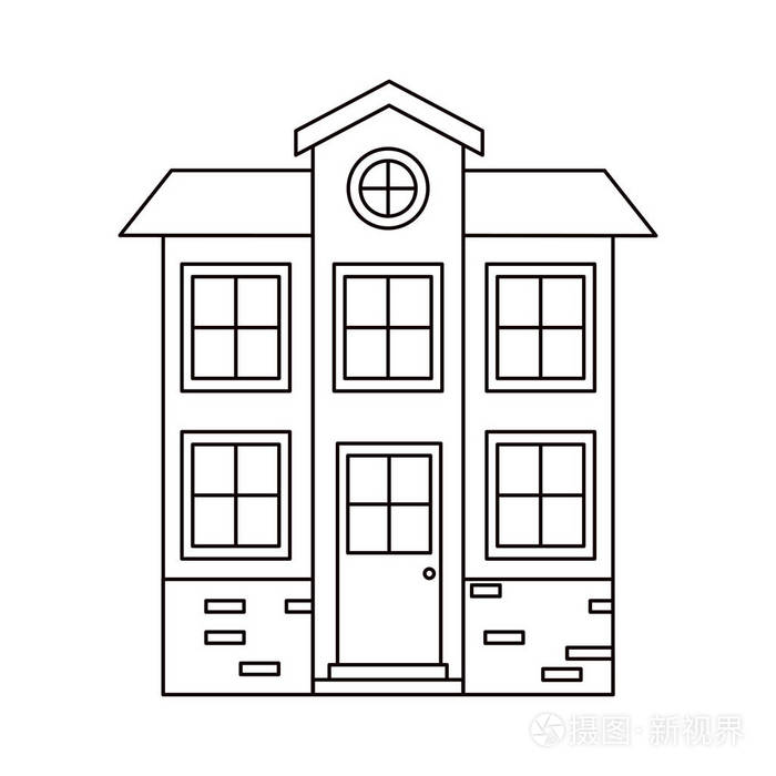 两层阁楼单色剪影门面房子