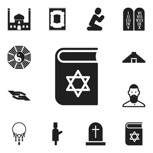 12 可编辑宗教图标集。包括符号墓碑 道教 教堂等。可用于 Web 移动 Ui 和数据图表设计