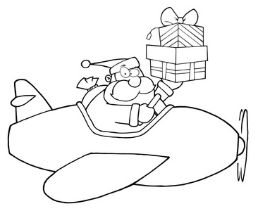 概述圣诞老人举着一叠圣诞飞机