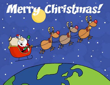 圣诞快乐圣诞快乐圣诞快乐圣诞老人在地球上空挥手