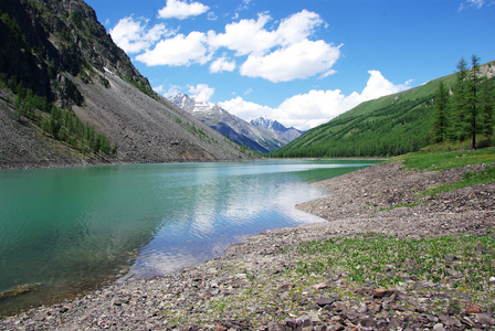 以高山为背景的山地湖泊