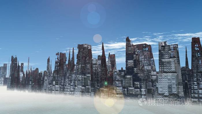 外星人之城幻想城市结构3d渲染