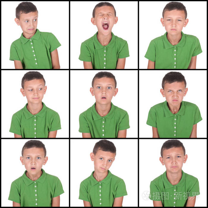 不同的面部表情和情绪的男孩