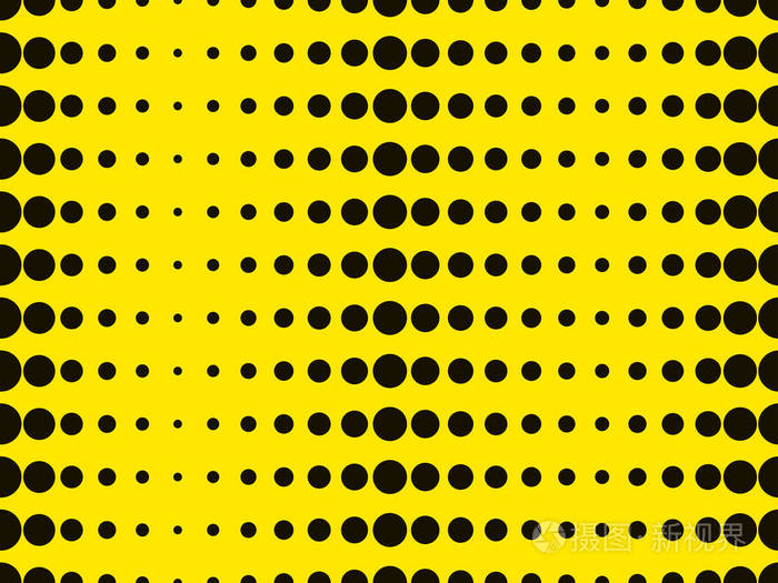 在黄色背景上的黑点波普艺术图案矢量图