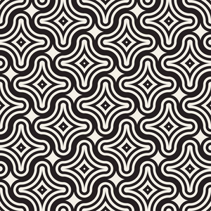 矢量无缝黑色和白色线条图案抽象背景.十字形状几何拼接装饰照片