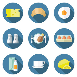 早餐食品和饮料中平面样式的图标