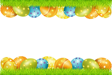 复活节彩蛋和青草的矢量框架