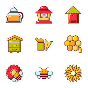 蜂蜜生产图标集，平面样式