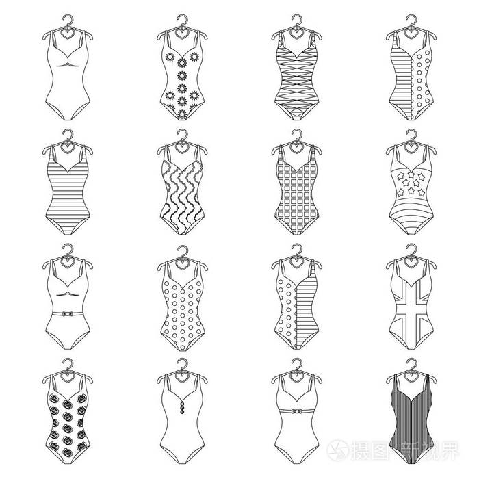 插画 要在沙滩上,五颜六色的游泳衣游泳池放松.