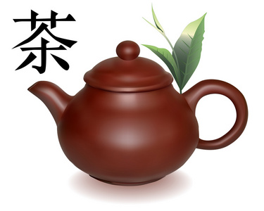 用绿茶片泡制的粘土茶壶