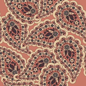花卉的佩斯利螺旋花纹。无缝的亚洲纺织背景
