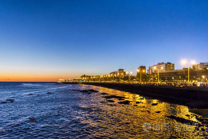 沿海城市夜景,蒙得维的亚乌拉圭