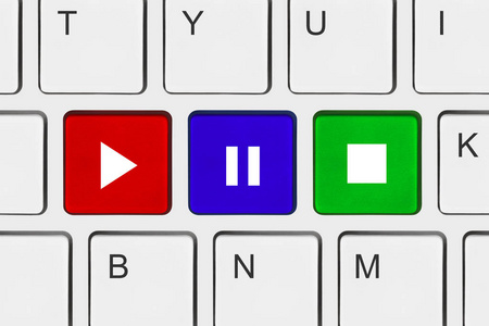 暂停键计算机的键盘与播放和停止键照片