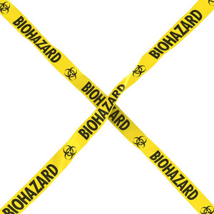生物危害屏障磁带黄色和黑色十字隔离上的白线
