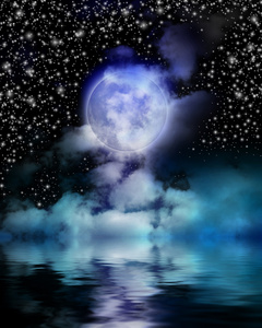 抽象的月亮天空和水