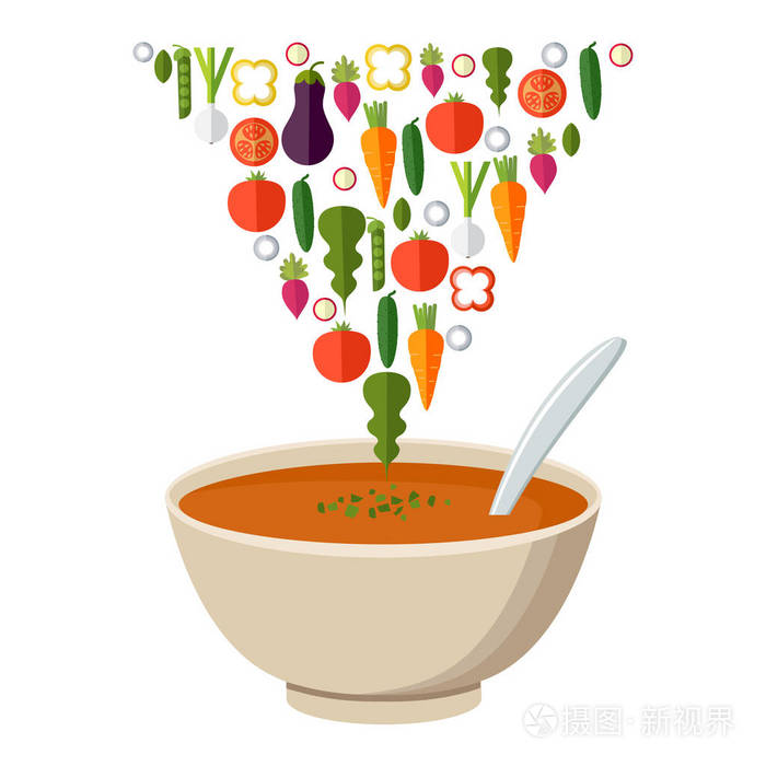 一碗热腾腾的汤,菜孤立图标.蔬菜汤
