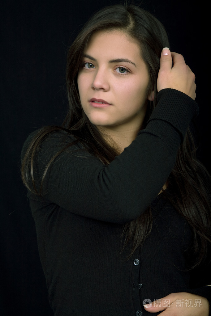 黑头发的妇女,咖啡色头发的女人,深褐色头发的白人女子