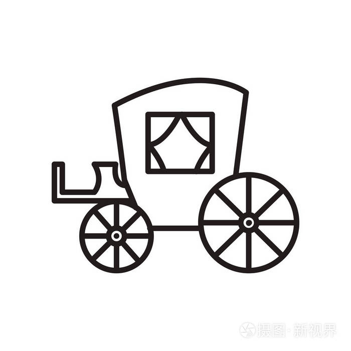 老式马车, 古色古香的运输矢量线图标, 标志, 插图背景,可编辑笔触