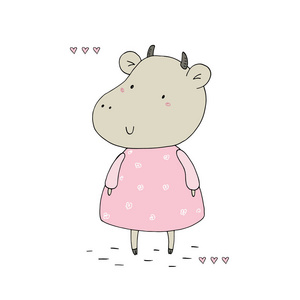 手绘矢量图和可爱的小母牛.矢量打印照片