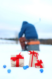 关于雪的礼物盒球景观雪花