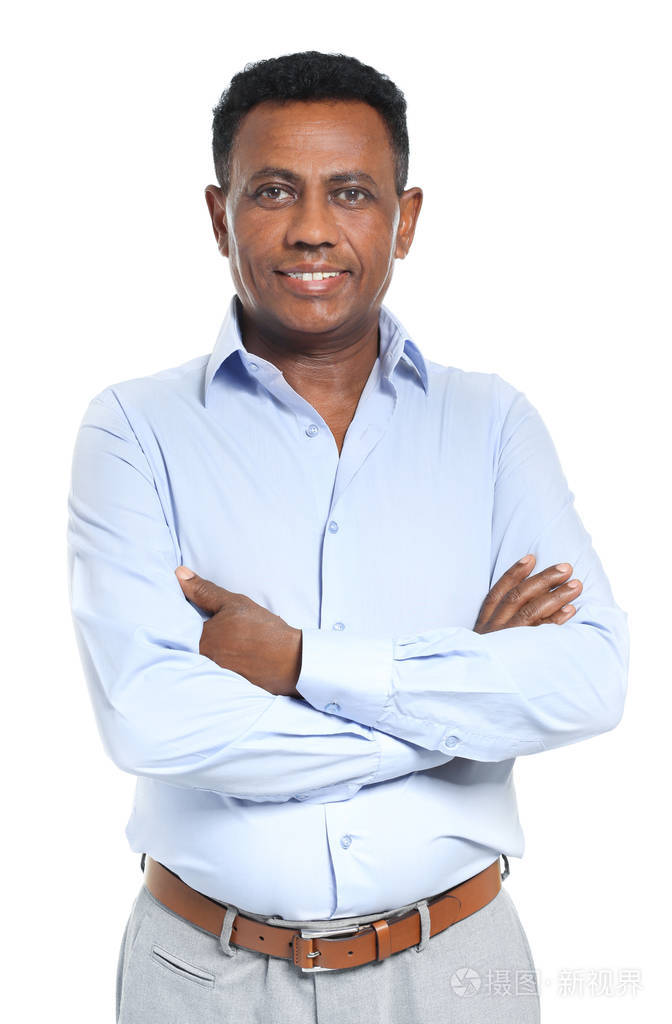 白色背景的成熟非洲裔美国人照片-正版商用图片023bui-摄图新视界