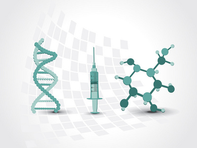 背景与 dna 原子结构和注射器