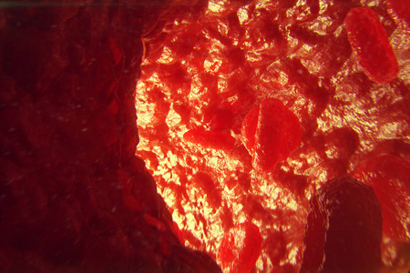 静脉或动脉中的红细胞, 在生物体内流动, 3d 插图