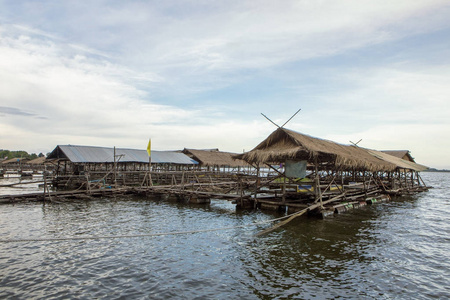 泰国河中的浮动房屋