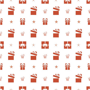 白色背景的红色礼物和星星的圣诞无缝模式