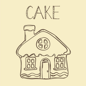 矢量手绘姜饼屋线图标, 轮廓和满照片