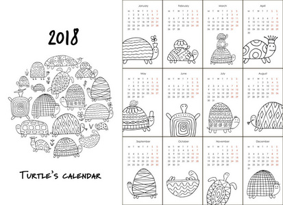 滑稽的海龟, 日历2018着色设计
