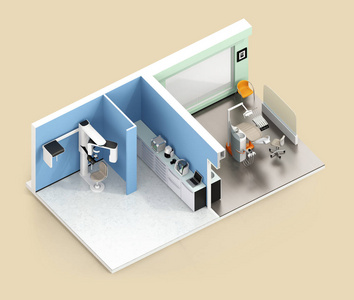 用 CtCadcam牙科椅和机柜系统对牙科门诊内部的等距观图片