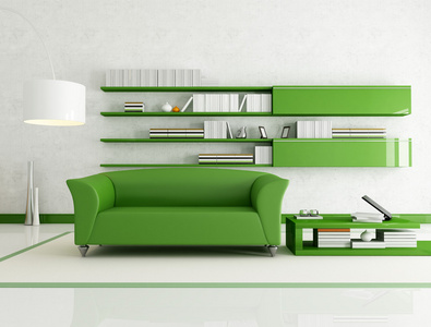 绿色和白色客厅