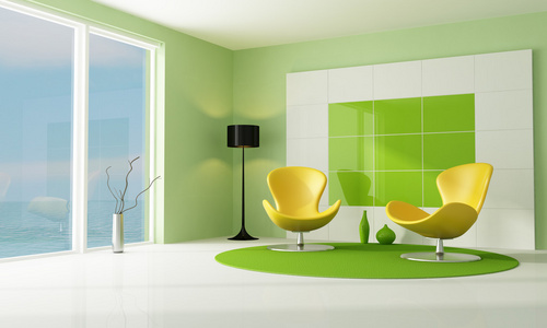 当代绿色和白色休息室