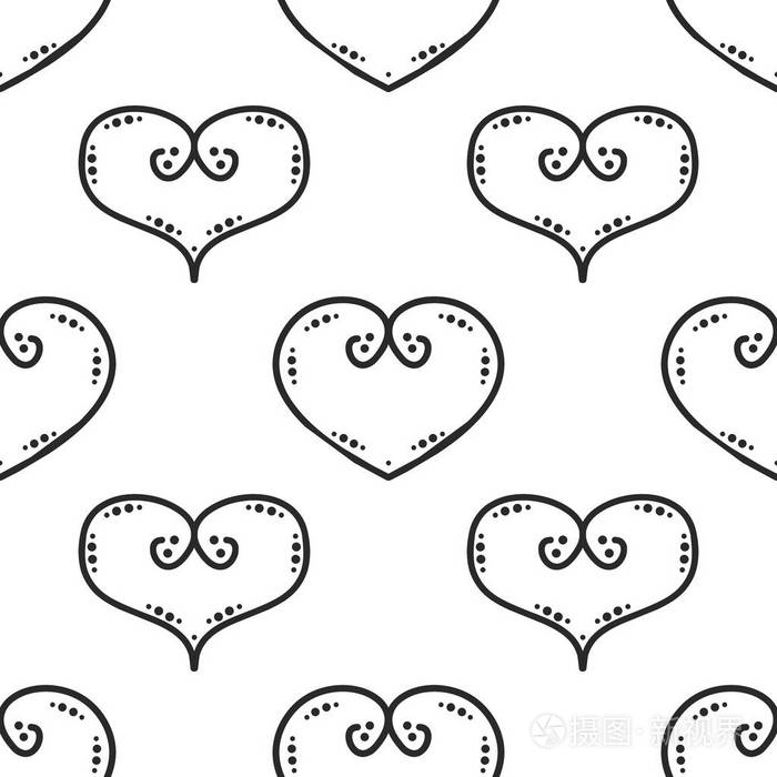 平铺矢量模式与白色背景上的黑色的心