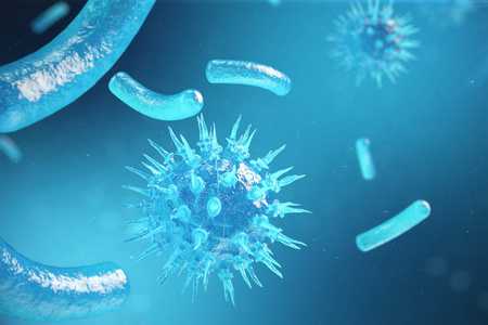 慢性肝病病毒性肝炎感染, 肝炎病毒在被传染的有机体.3d 插图照片