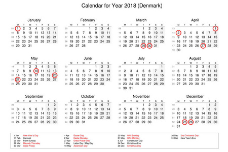 2018年的日历以公众假期和银行假日为