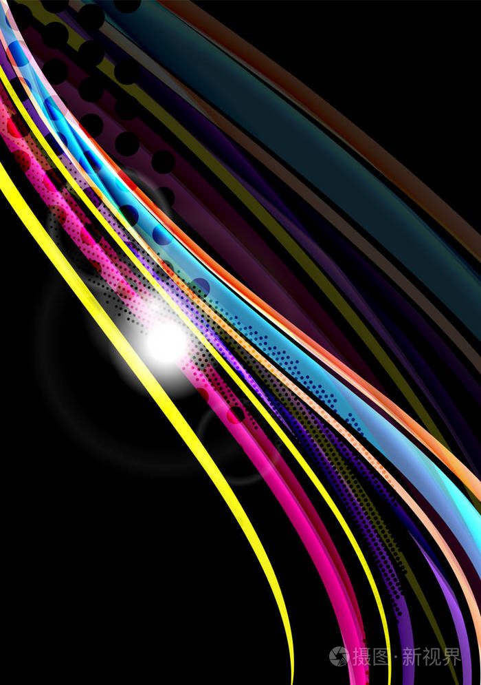 彩虹的颜色在黑色背景上波浪线