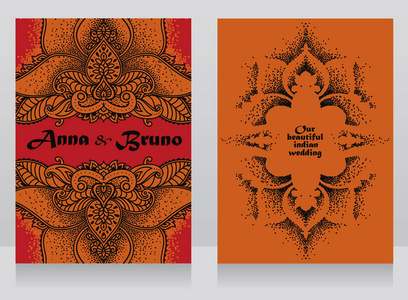两张海报为美丽的印第安婚礼与传统装饰, 媒介例证