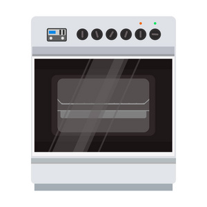 烤箱炉矢量图示图。食品烹饪厨房比萨隔离炊具。微波家用电子符号