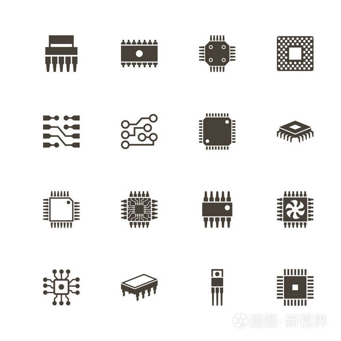 电脑芯片平面矢量图标