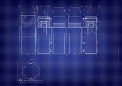 蓝色背景上的机械图纸