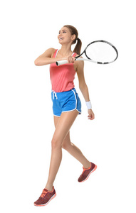 网球拍的年轻女人