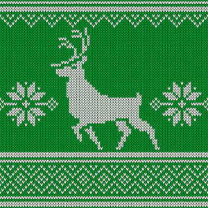 绿色的针织的羊毛衫的圣诞鹿,无缝模式.缝针按行进行分组.易于编辑.