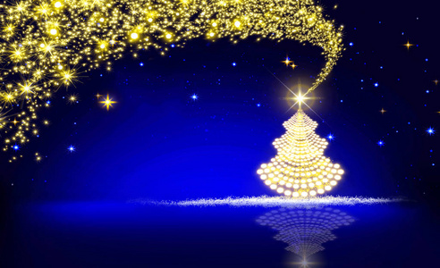 金黄圣诞树和蓝色星天空