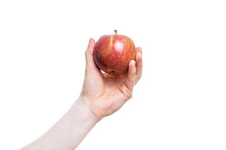 手里拿着一个苹果在白色背景下